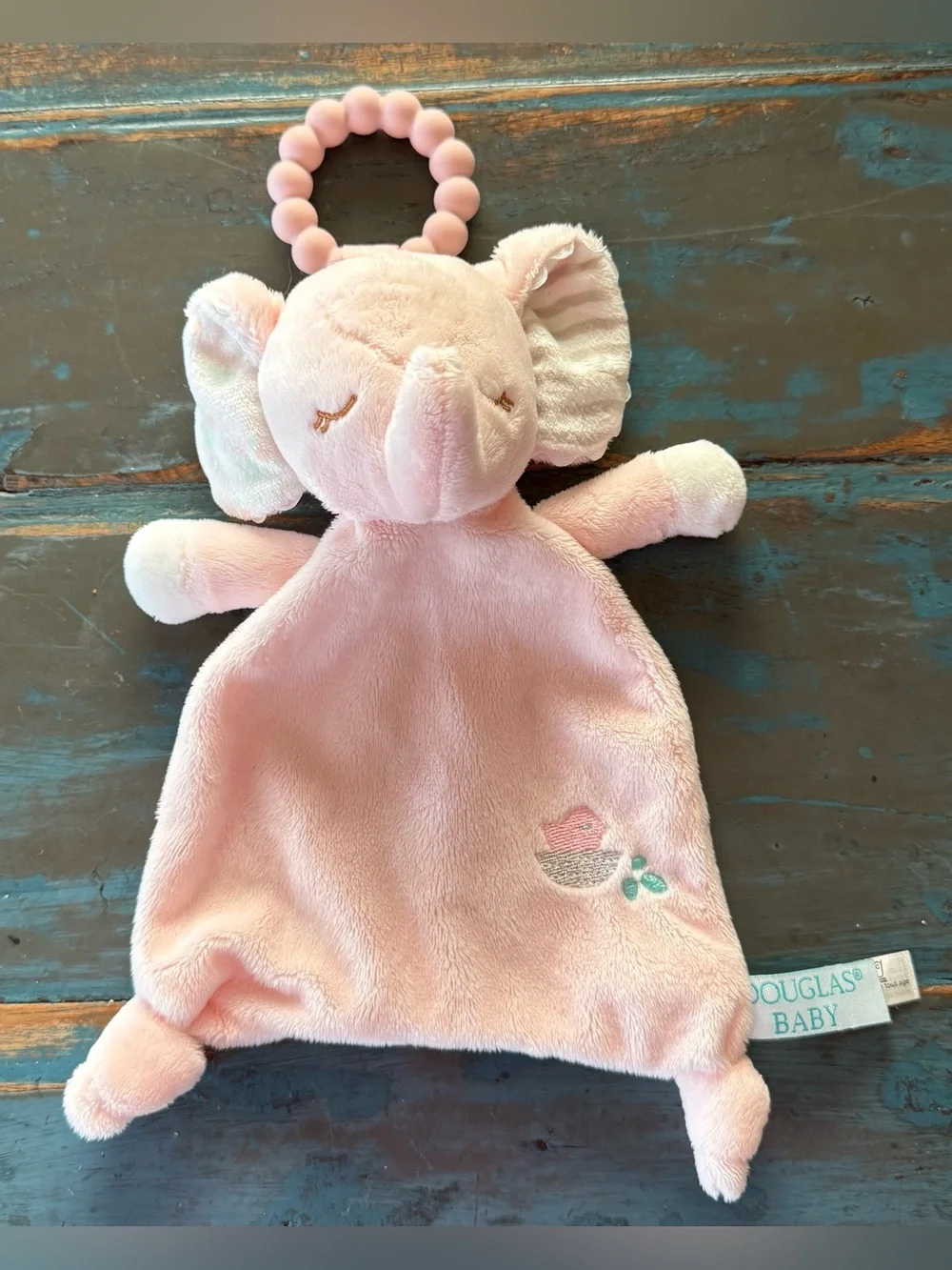 Douglas Baby Elephant Pink Baby Lovey Teether Bird Nest Knotted Lovie Security